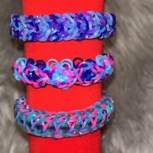 Set Of 3 Rainbow Loom Rubber Band Bracelets Handmade Purple Blue Jewelry Fun
